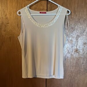 Anne Klein Cream Embellished Tank Top